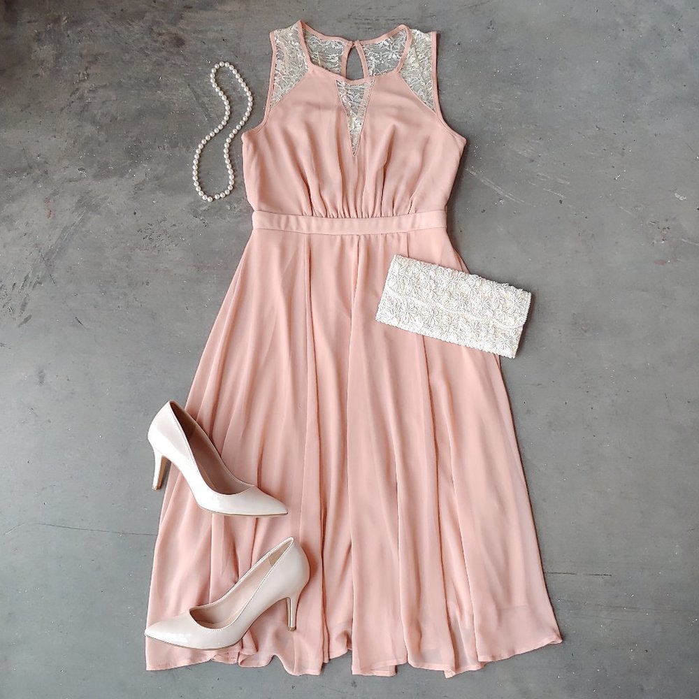 Forever 21 Peach Pink Lace Detail Midi Dress